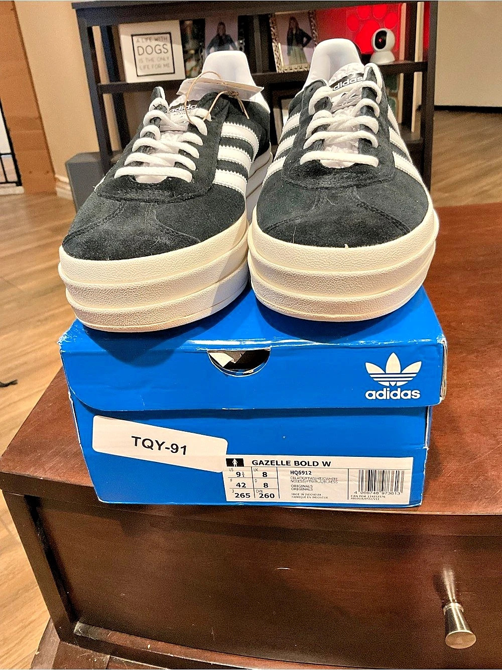 Adidas Gazelle Bold Core Black Cloud White Black & White US 9.5 Like New